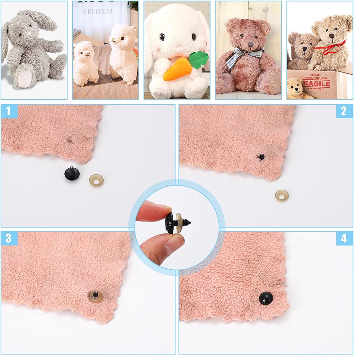 560pcs Plastique Sécurité Yeux et Nez Pour Amigurumi Crochet Artisanat  Poupées Animaux en peluche et Ours en peluche, Multiple A