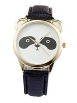 Hidzo Horloge Panda Ø 37 mm - Zwart/Zwart - Kunstleer