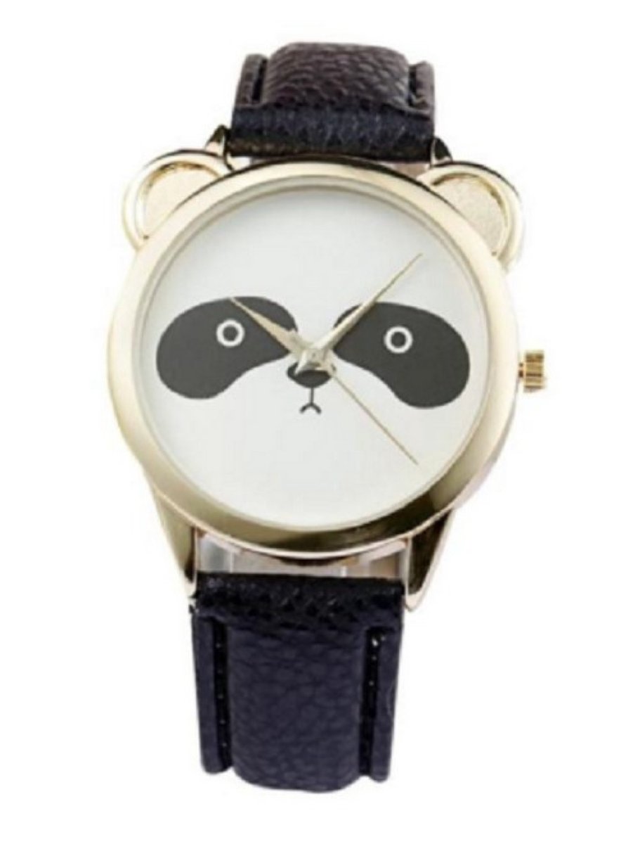 Hidzo Horloge Panda Ø 37 mm - Zwart-Zwart - Kunstleer