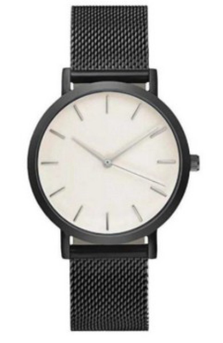 Hidzo Horloge Relogio Ø 37 mm - Zwart-Wit - Inclusief horlogedoosje