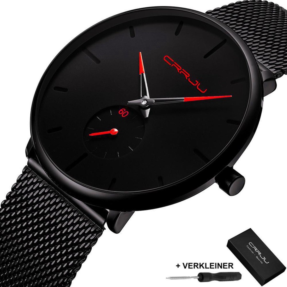 Quartz Horloge Unisex - Casual Roestvrij Staal - Heren Horloge - Dames Horloge - Waterdicht - Quick Release Bevestiging - Cadeau Giftbox - Black Red Design - Ø 40 mm - CRRJU