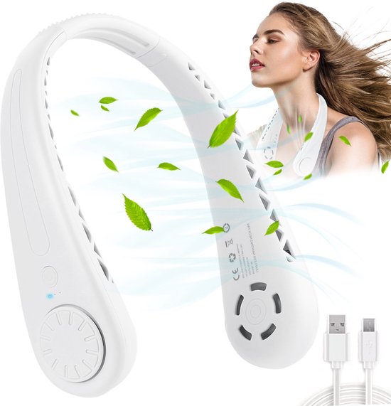 M MUNCASO Draagbare nekventilator, handsfree ventilator, USB oplaadbare nekventilator, 5 snelheden, 3600 mAh, batterij-aangedreven draagbare ventilator