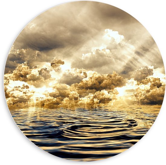 PVC Schuimplaat Muurcirkel - Abstract Schilderij van Wolken Drijvend in de Zee - 60x60 cm Foto op Muurcirkel (met ophangsysteem)