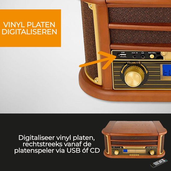 Denver Retro Platenspeler - Ingebouwde Speakers en Versterker - Radio CD Speler - MCR50 -Hout — afbeelding 4