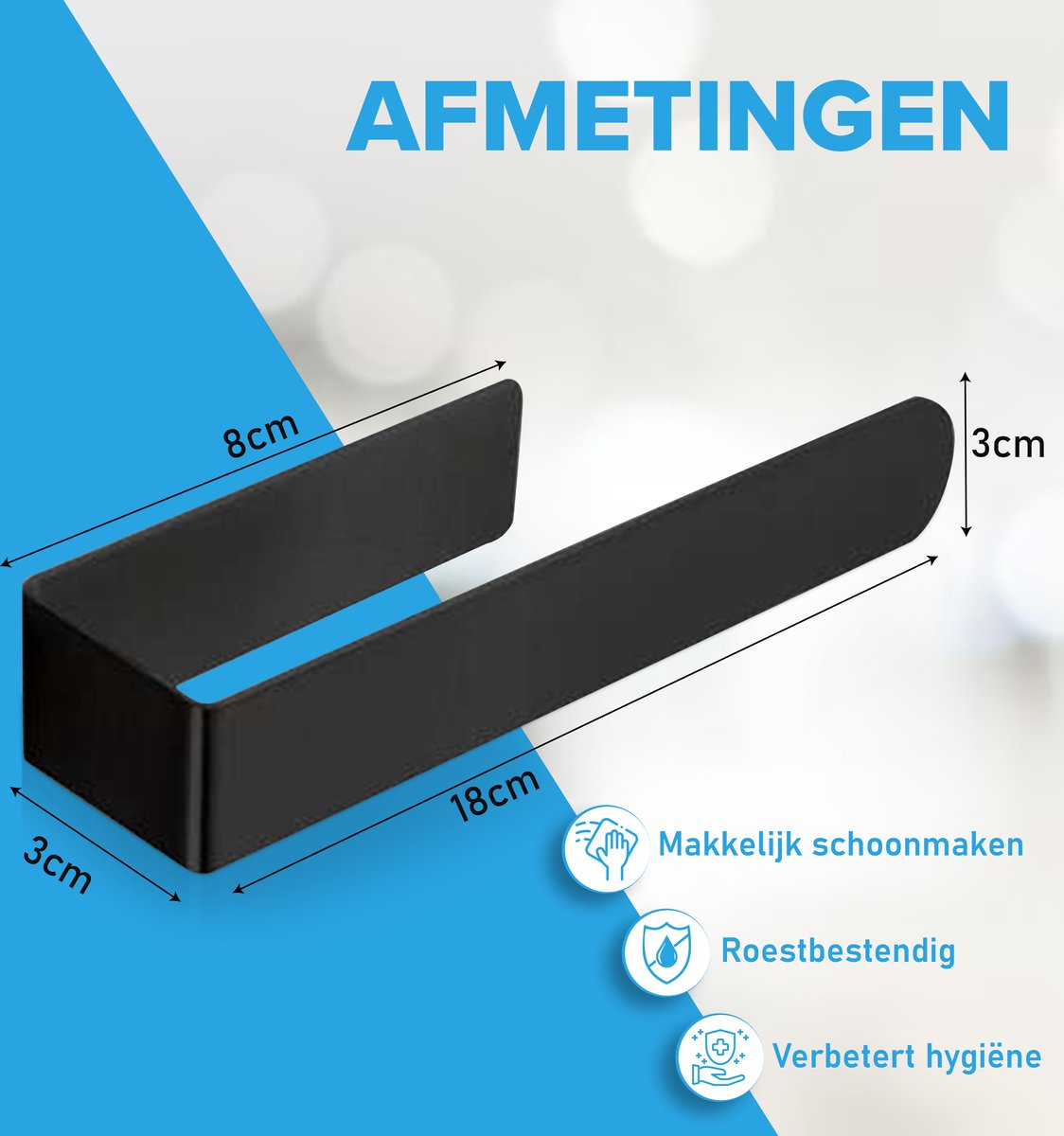 HGMD Vaatdoekhouder - Aanrecht organiser - Gootsteen organizer - Zwart - Zelfklevend - RVS - Inclusief 3M plaksticker — afbeelding 3