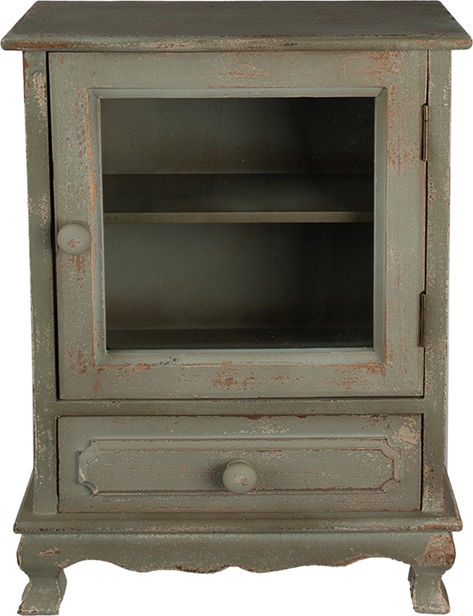 Clayre & Eef Wandkast 37x17x50 cm Groen Hout Glas Opbergkast