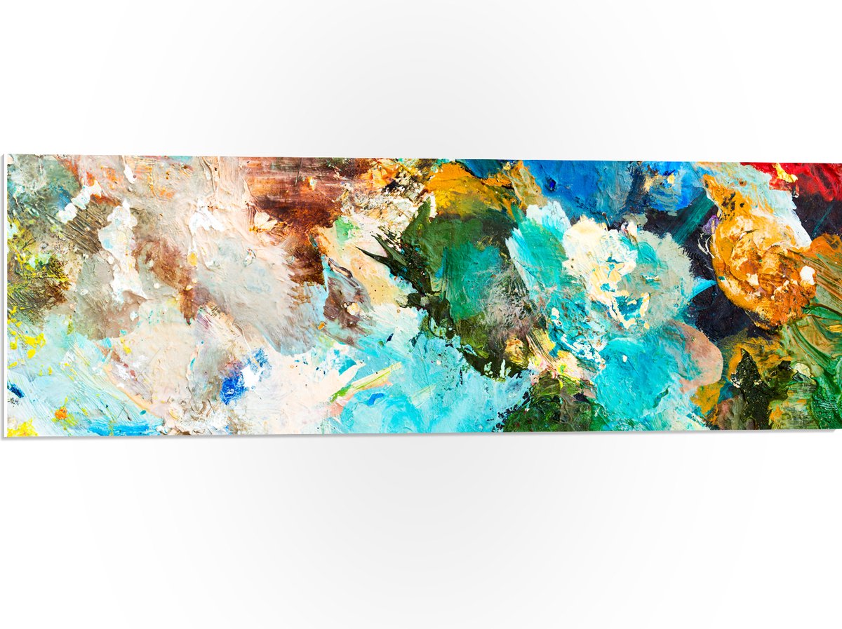PVC Schuimplaat- Abstrcat Kunstwerk van Verschillende Kleuren Verf op Schilderij - 90x30 c