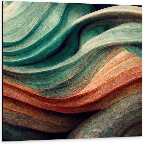 Dibond - Abstracte Golvende Vormen in Verschillende Kleuren - 100x100 cm Foto op Aluminium (Wanddecoratie van metaal)
