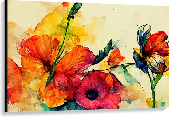Canvas - Abstracte Bloemen in Verschillende Kleuren van Waterverf - 120x80 cm Foto op Canvas Schilderij (Wanddecoratie op Canvas)