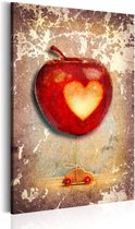 Schilderij - Appel met een hart, Beige/Rood