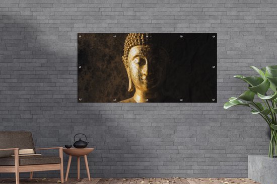 Décoration murale extérieure Bouddha - Image de Bouddha - Or - Spirituel - Zwart - 160x80 cm