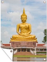 Tuinposter - Tuindoek - Tuinposters buiten - Boeddha - Buddha beeld - Goud - Religie - 90x120 cm - Tuin