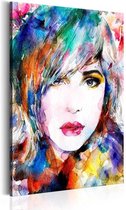 Schilderij - Regenboog dame  , Multi kleur