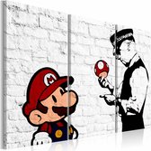 Schilderij - Mario Bros - Banksy , muurschildering , 3 luik ,   zwart wit