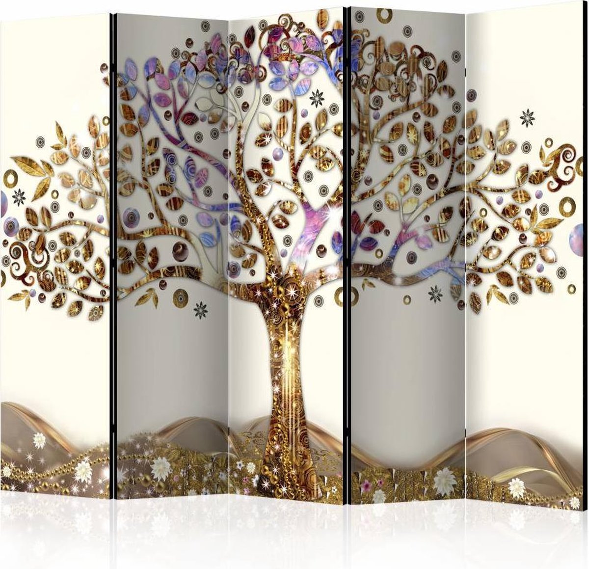 Vouwscherm / Kamerscherm - Gouden boom 225x172cm , gemonteerd geleverd, dubbelzijdig geprint