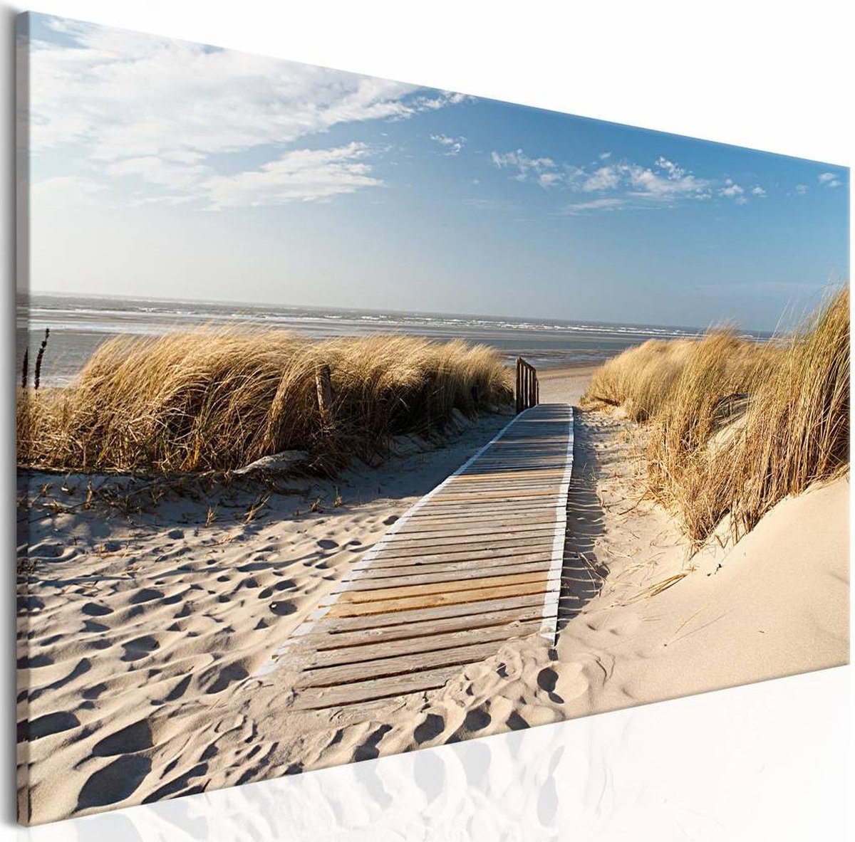 karo-art Schilderij - Onbewaakt strand , beige blauw Multikleur