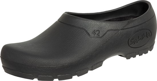 Zwarte Saliha klomp met maat 42 opdruk en profielzool.