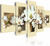 Schilderij - Textuur en magnolia , wit beige , 5 luik