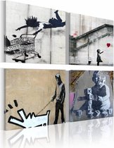 Schilderij - Banksy - Originele Ideeën, 4luik , wanddecoratie , premium print op canvas