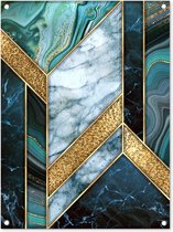 Tuinschilderij Marmer - Mozaïek - Goud - 60x80 cm - Tuinposter - Tuindoek - Buitenposter