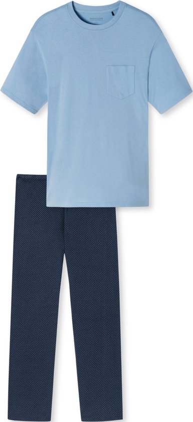 SCHIESSER Essentials Nightwear pyjamaset - heren pyjama lange mouwen borstzakje cirkels air - Maat: XXL