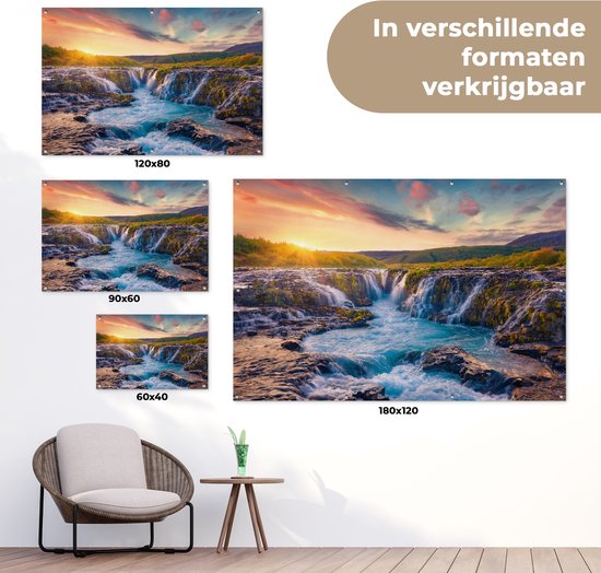 Affiche de jardin - Toile de jardin - Affiches de jardin extérieur - Cascade - Plantes - Mousse - Paysage - Coucher de soleil - Rocher - Posters de jardin cm - Jardin