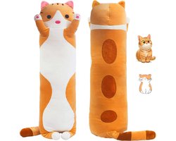 foto van PLAY IT Kat Kawaii Kussen Knuffel - 50CM - Bruin - Squish Knuffel.