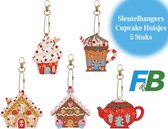 F4B Cupcake Houses Porte-clés Peinture de diamants | Double face | 5 pièces | Cupcake | Chalets | Enfants | Meiden | Forfait complet