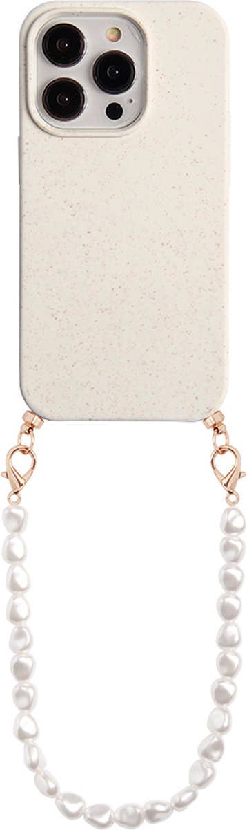 Casies biodegradable hoesje geschikt voor Apple iPhone 12 / 12 Pro met koord - telefoonhoesje met parelkoord -Parel ketting - Parels - Cord Case Pearl