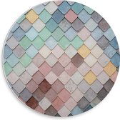 PVC Schuimplaat Muurcirkel - Wand met Driehoekvormige Textuur in Verschillende Kleuren - 30x30 cm Foto op Muurcirkel (met ophangsysteem)