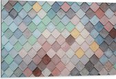Dibond - Wand met Driehoekvormige Textuur in Verschillende Kleuren - 105x70 cm Foto op Aluminium (Met Ophangsysteem)