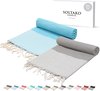 XXL 2X Fouta strandhanddoek handdoek saunahanddoek badhanddoek hamamdoek yoga deken pestemal in aqua & pastelgrijze kleuren als cadeauset extra groot, 100 x 200 cm