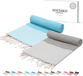 XXL 2X Fouta strandhanddoek handdoek saunahanddoek badhanddoek hamamdoek yoga deken pestemal in aqua & pastelgrijze kleuren als cadeauset extra groot, 100 x 200 cm