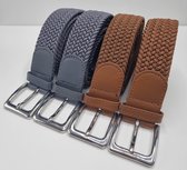 4 pack deal - Elastische broekriem Stretch riem Vlecht riem Gevlochten riem Elastiek riem - unisex - Kleur 1-Bruin 2-Grijs