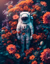 AI - Woondecoratie - Poster - Astronaut - bloemen – 05 - 40 x 50 cm