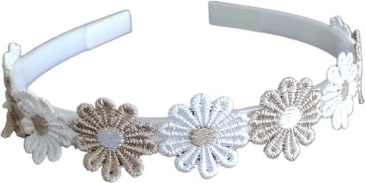 Diadeem Meisjes met Madeliefjes - Communie - Lentefeest - Haaraccessoires - Crème - Beige