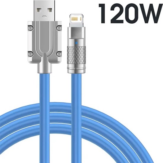 Siliconen Lightning USB Kabel 1,5 m – 120 W Snel Opladen – Duurzaam Zinklegering + Metalen Uiteinden – Oplaadindicator – iPhone, iPad, Tablet