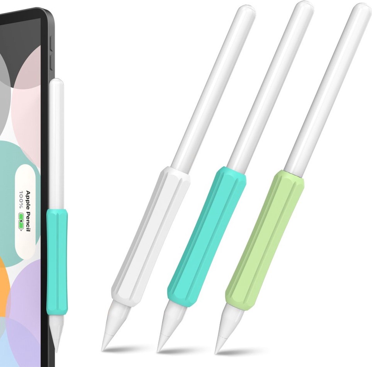 Stoyobe Apple Stylus Gen 1/2 Grip Sleeve - Silicone Cover - White / Blue / Green - 3 Pack