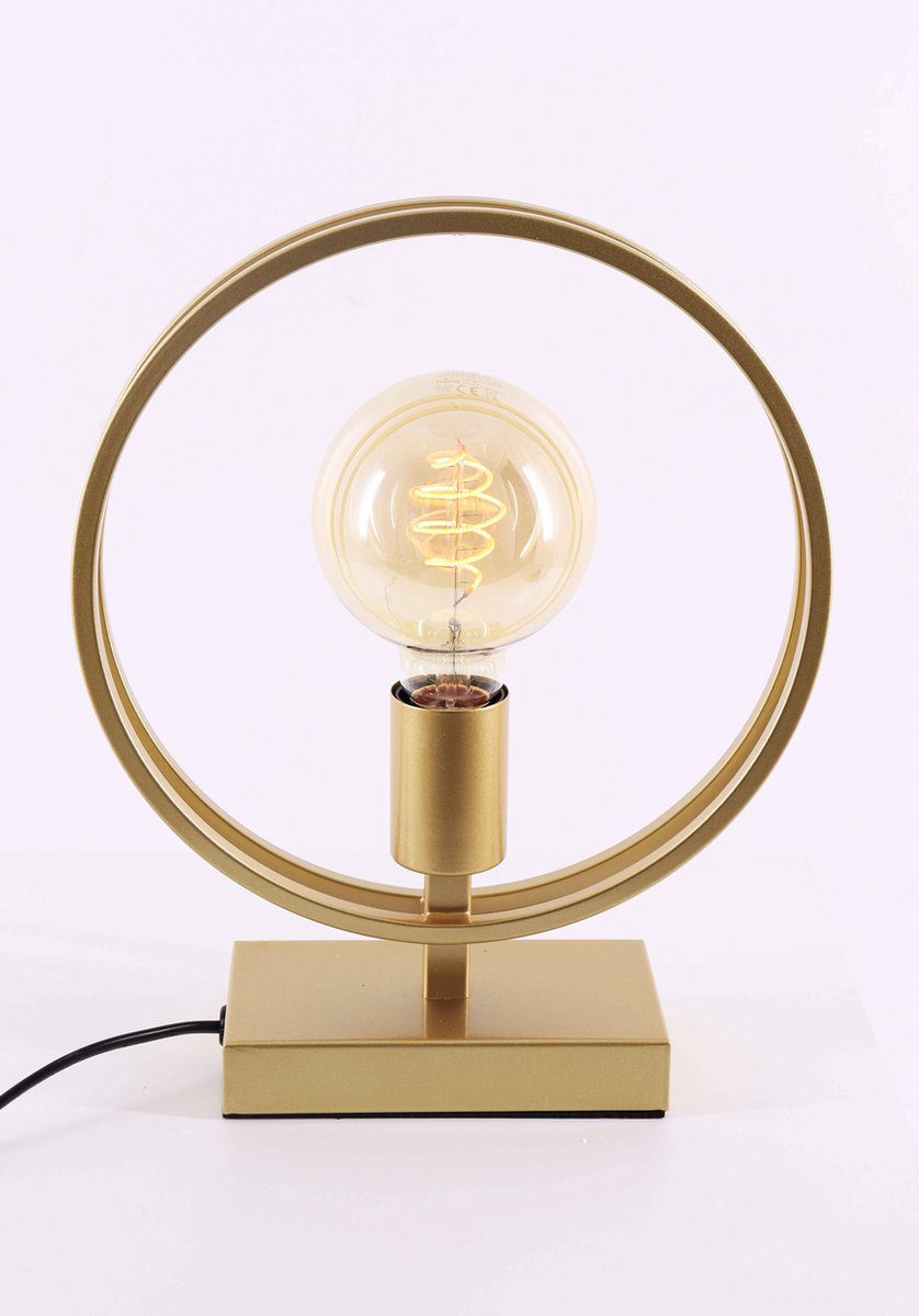 Tafellamp Doppel goud - tafellamp dubbele ring 30cm - 1xE27 - zijdeglans chique goud