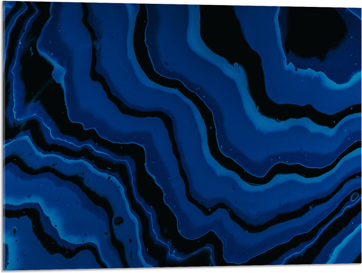 Acrylglas - Zwarte en Blauwe Banen Verf - 80x60 cm Foto op Acrylglas (Met Ophangsysteem)