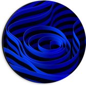 Dibond Muurcirkel - Willekeurige Abstracte Blauwe en Zwarte Strepen - 20x20 cm Foto op Aluminium Muurcirkel (met ophangsysteem)