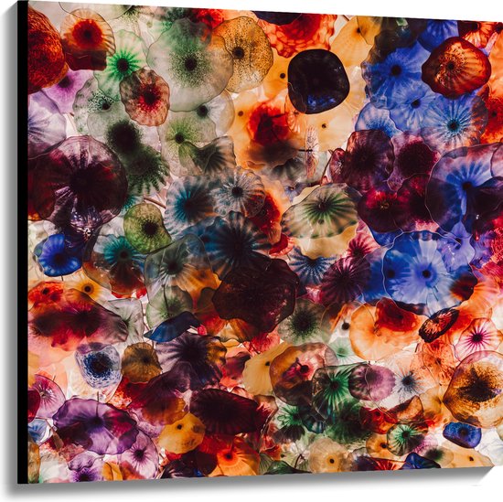 Canvas - Patroon van Vlekken met Stipje in Verschillende Kleuren - 100x100 cm Foto op Canvas Schilderij (Wanddecoratie op Canvas)