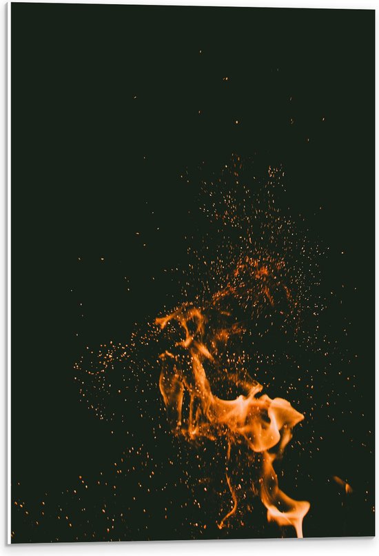 PVC Schuimplaat - Vuur met Vuurspetters tegen Zwarte Achtergrond - 40x60 cm Foto op PVC Schuimplaat (Met Ophangsysteem)