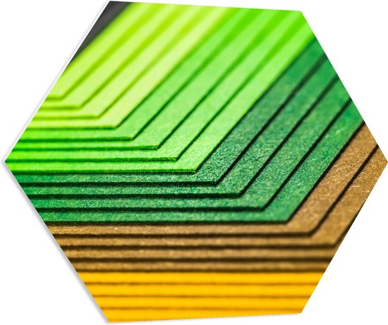 PVC Schuimplaat Hexagon - Opstapeling van Groene en Bruine Vlakken - 70x60.9 cm Foto op Hexagon (Met Ophangsysteem)