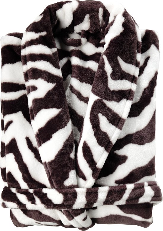 Peignoir élégant en polaire pour femme Zebra taille XL - super doux et confortable - modèle long - avec ceinture, poches et col