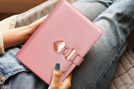 Journal Intime Fille avec Cœur Cadenas et Clé, Carnet Secret Rose