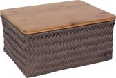 Basket rectangular taupe large with bamboo cover