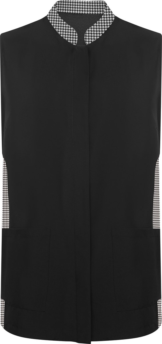 Zwart met ruit detail damesschort met blinde drukknopen, zakken en mao kraag ,model Aldany maat 3XL