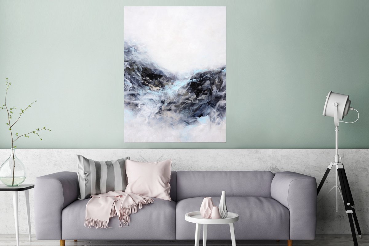 Poster Zwart - Wit - Verf - Abstract - 90x120 cm