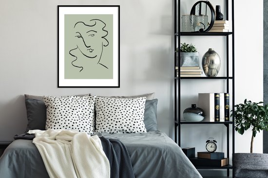 Cadre photo avec affiche - Visage - Croquis - Vert - Abstrait - 60x80 cm - Cadre pour affiche